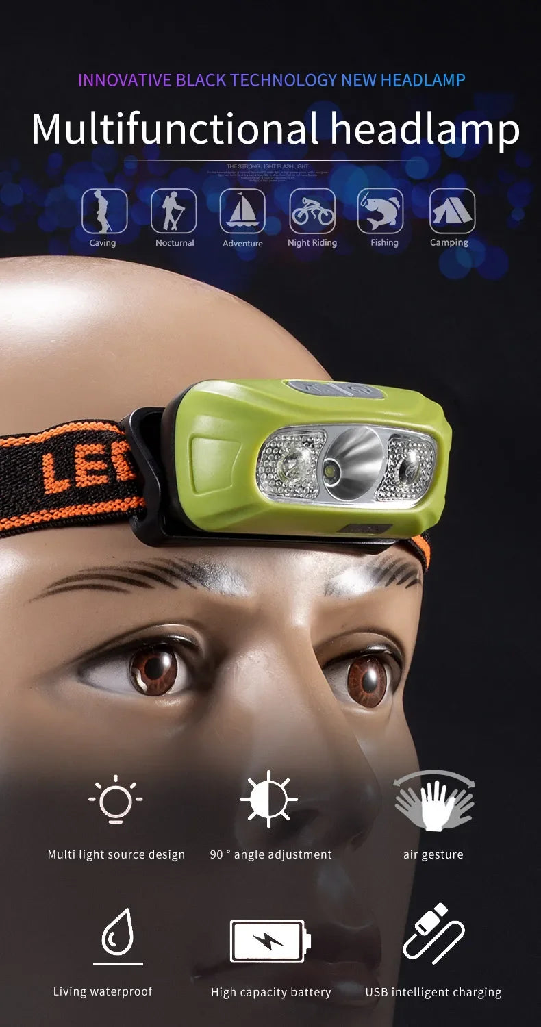 Mini Rechargeable Powerful Sensor Headlamp Fishing Camping USB Head Flashlight COB LED Head Light Torch Headlights Front Lantern - Action Outdoors Kiwi
