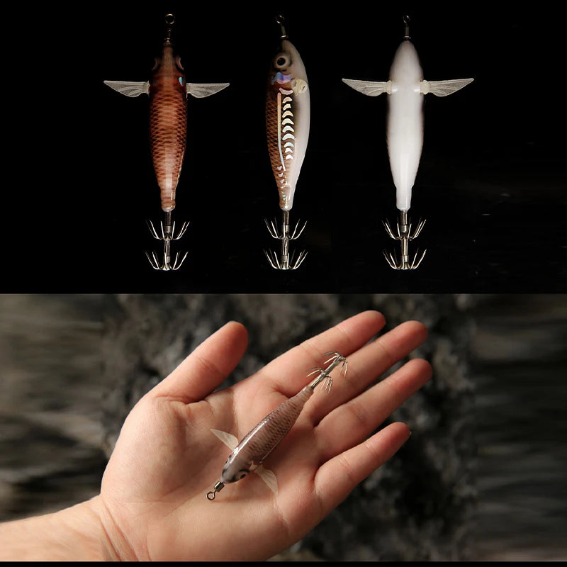 Luminous Squid Jig Artificial Bait Squid Fishing Lures Cuttlefish Webfoot Octopus Noctilucent Wood Shrimp Sea Fishing Lure
