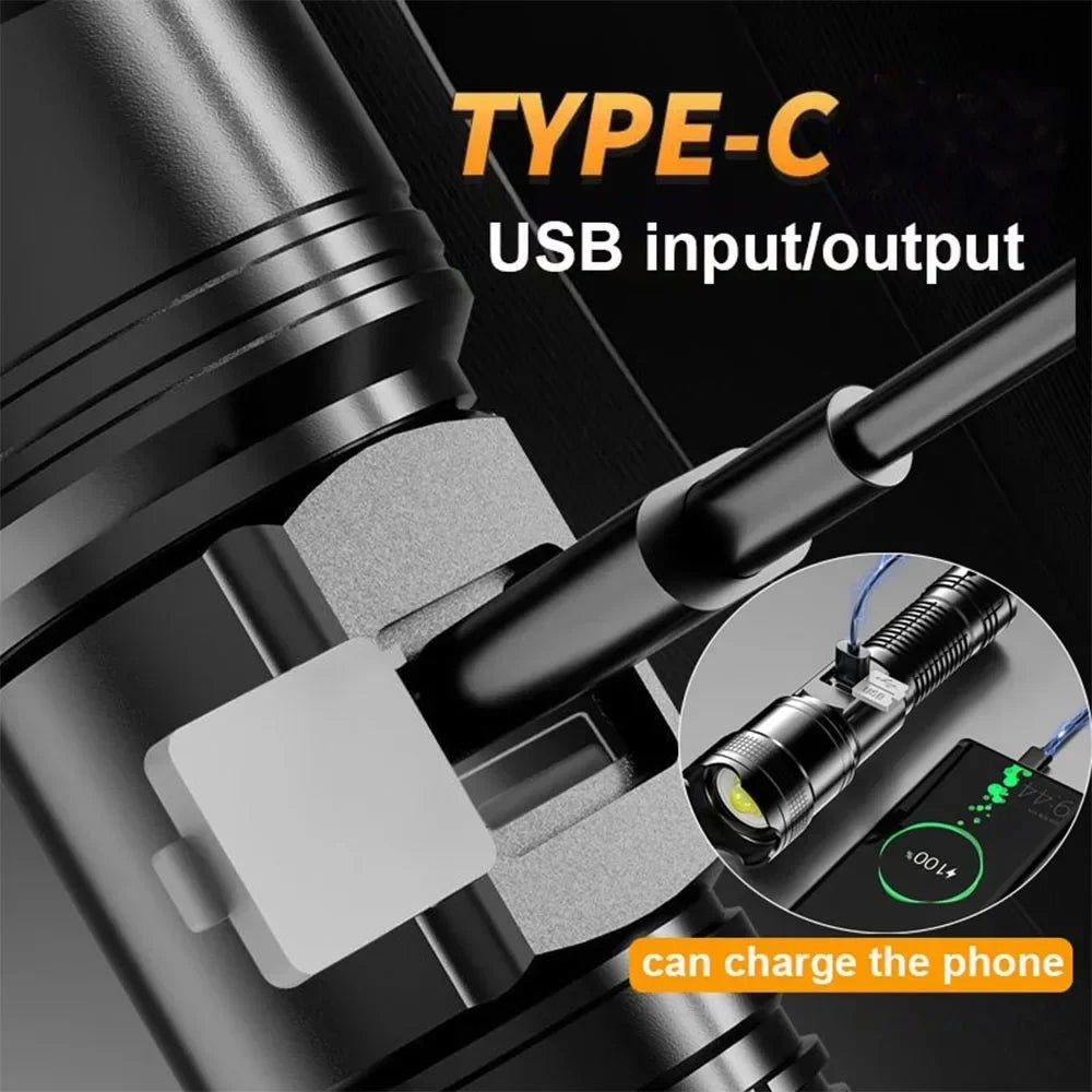 High Strong Power Led Flashlights Tactical Flash Light Torch Ultra Bright Lamp USB Charging Camping Fishing Defensa Zoom Lantern - Action Outdoors Kiwi