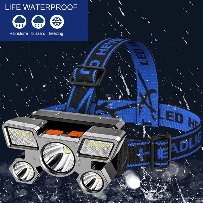 USB Rechargeable Headlamp Portable 5LED Headlight Built In Battery Torch Portable Working Light Fishing Camping Head Light For T - Action Outdoors Kiwi