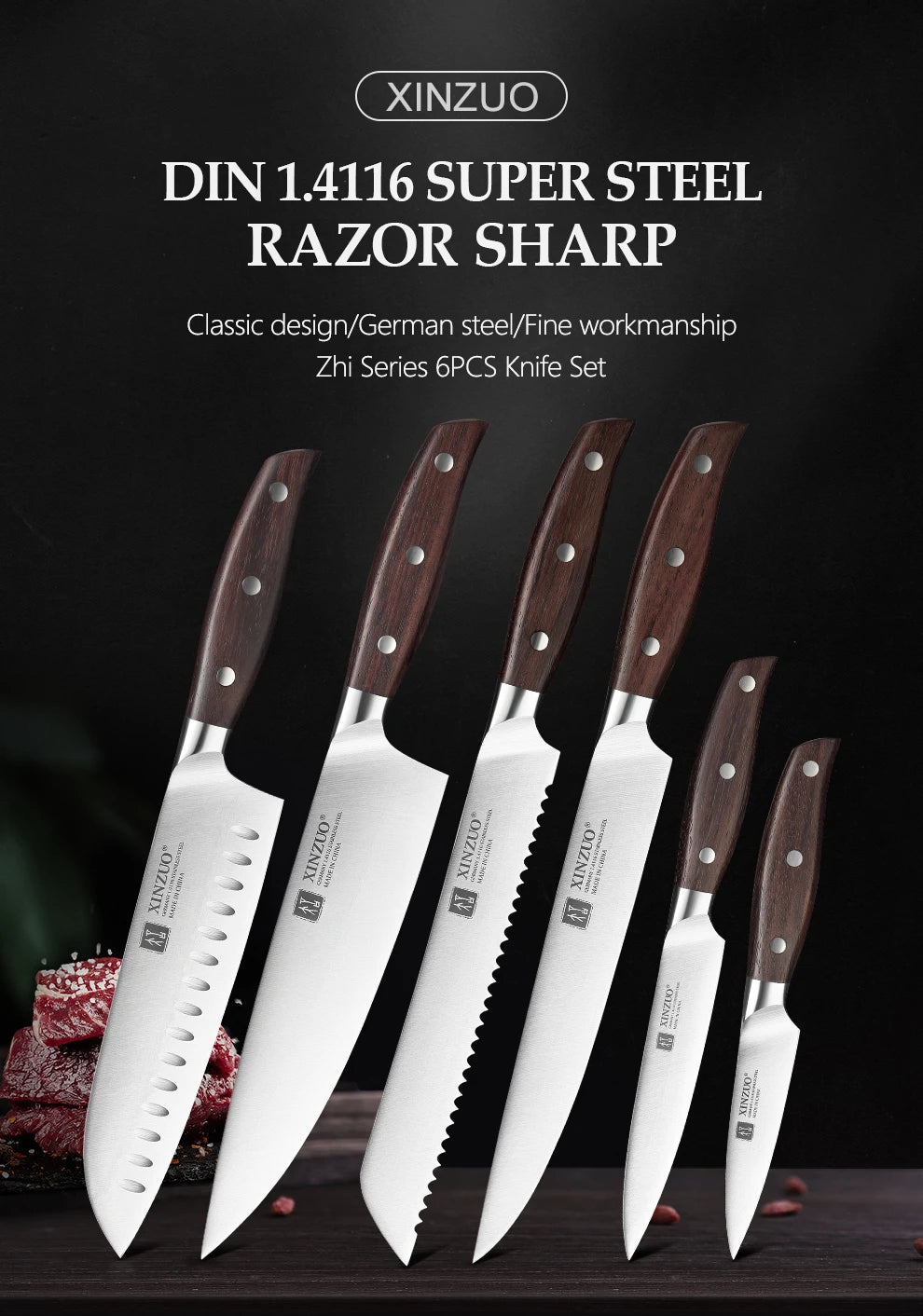 XINZUO Kitchen Tools 6 PCS Kitchen Knife Set - Action Outdoors Kiwi