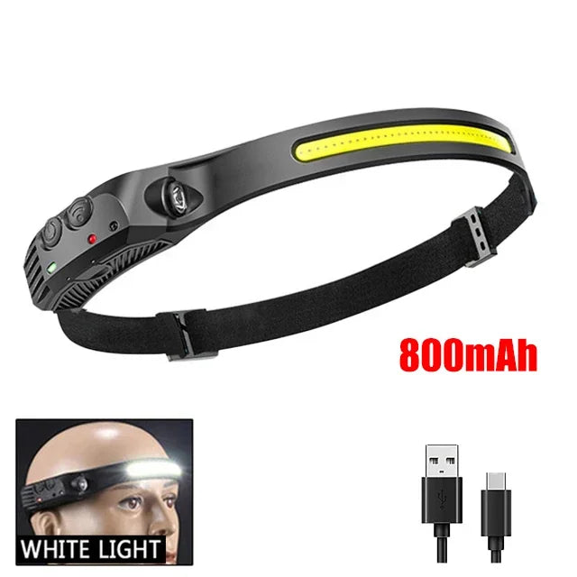 COB LED Headlamp Induction Head Lamp Built-in Battery USB Rechargeable Head Flashlight Outdoor Camping Fishing Sensor Headlight - Action Outdoors Kiwi