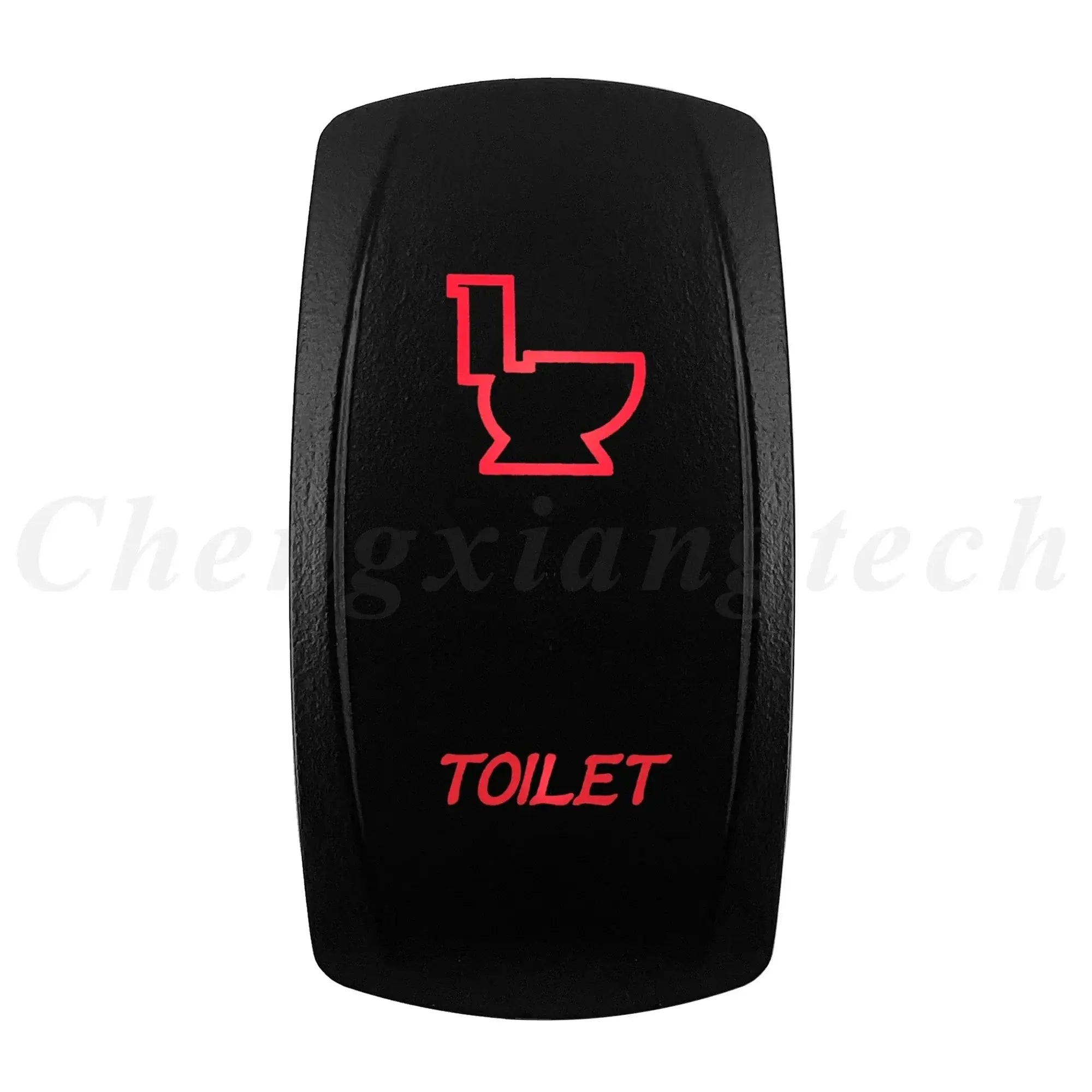 Black rocker switch with red toilet icon and text 'TOILET' for control panel use.