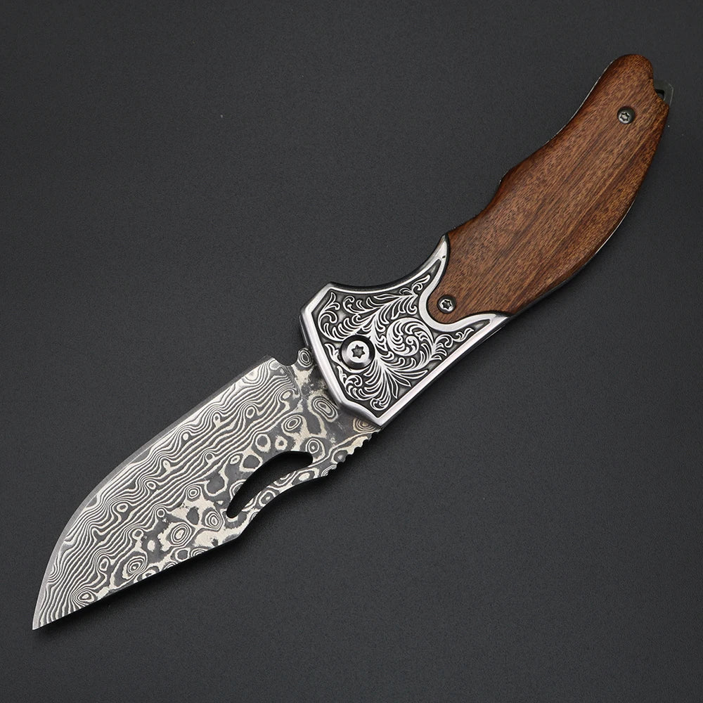 XUANTENG Damascus Laser Pattern Small Knife Hollow Handle Outdoor Knife Camping Hunting Knife Survival Knife - Action Outdoors Kiwi