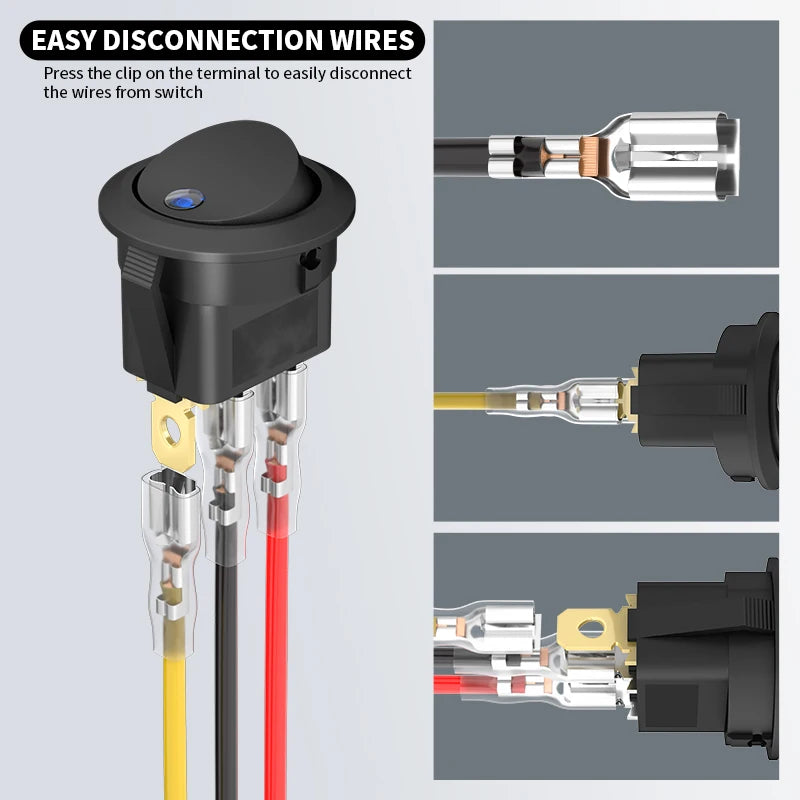 DaierTek 4PCS 12V 3 Pin Round Rocker ON/Off LED Light Toggle Switch SPST With Wires for Car Truck Marine Boat Car Accessories - Action Outdoors Kiwi