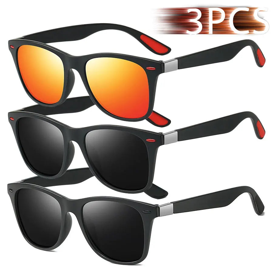 3 Pieces Fashion Unisex Vintage Square Sunglasses For Men Women Driving Fishing Luxury Brand Designer Sun Glasses UV400 Eyewear - Action Outdoors Kiwi