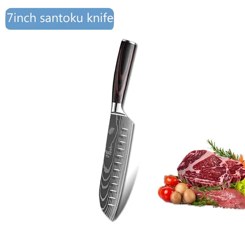 Damascus Kitchen Knives with Titanium Cutting Board Japanese Santoku Cleaver Stainless Steel Boning Knife Portable Meat Chopping - Action Outdoors Kiwi
