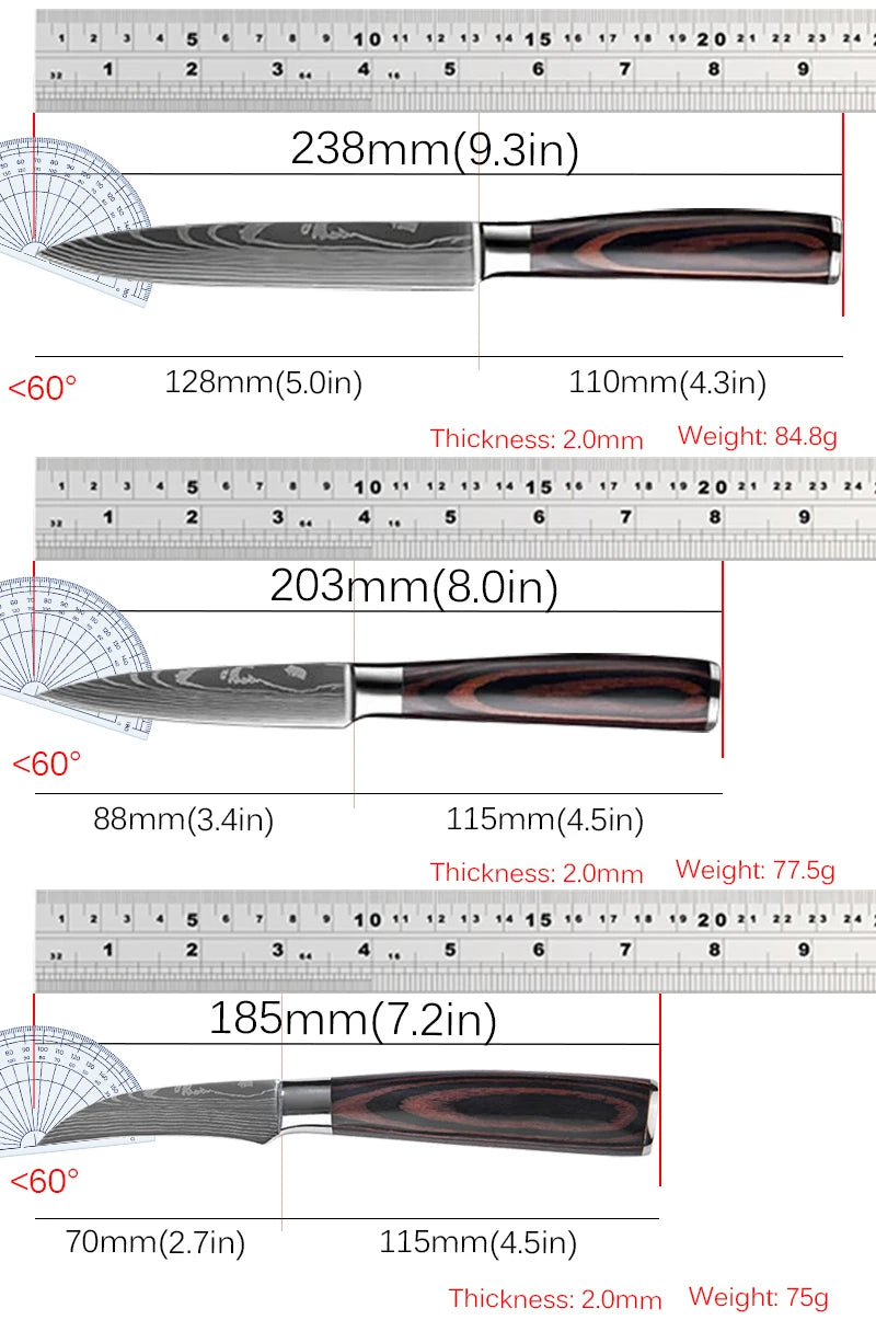 Kitchen Knife Chef Knives Meat Cleaver Fruit Vegetable Knife Slicing Knife Santoku Knife Damascus Pattern Cooking Cutter - Action Outdoors Kiwi