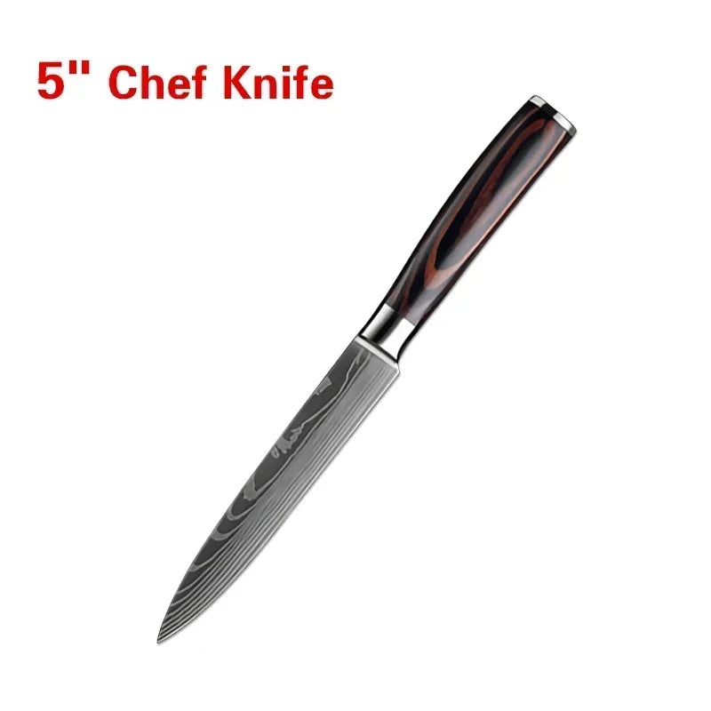 Laser Damascus Kitchen Knife Cleaver Meat Fruit Bread Knife Barbecue Boning Knife Cut Chicken Convenient Scissors Kitchen Knives - Action Outdoors Kiwi