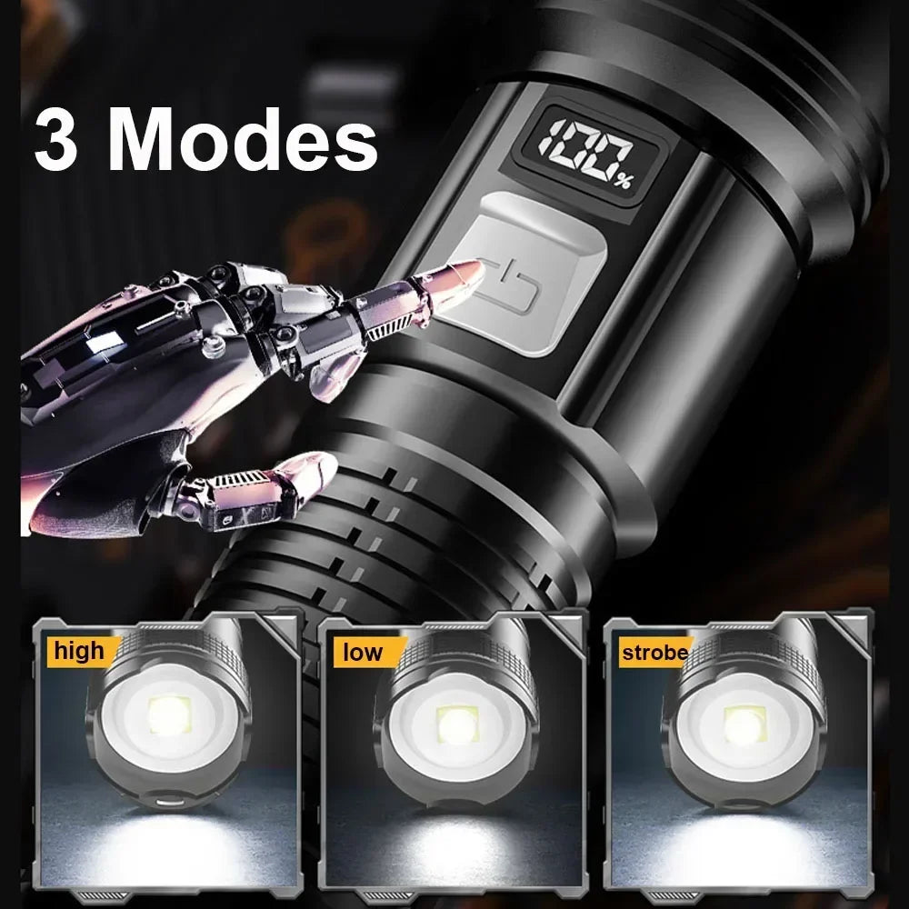 High Strong Power Led Flashlights Tactical Flash Light Torch Ultra Bright Lamp USB Charging Camping Fishing Defensa Zoom Lantern - Action Outdoors Kiwi