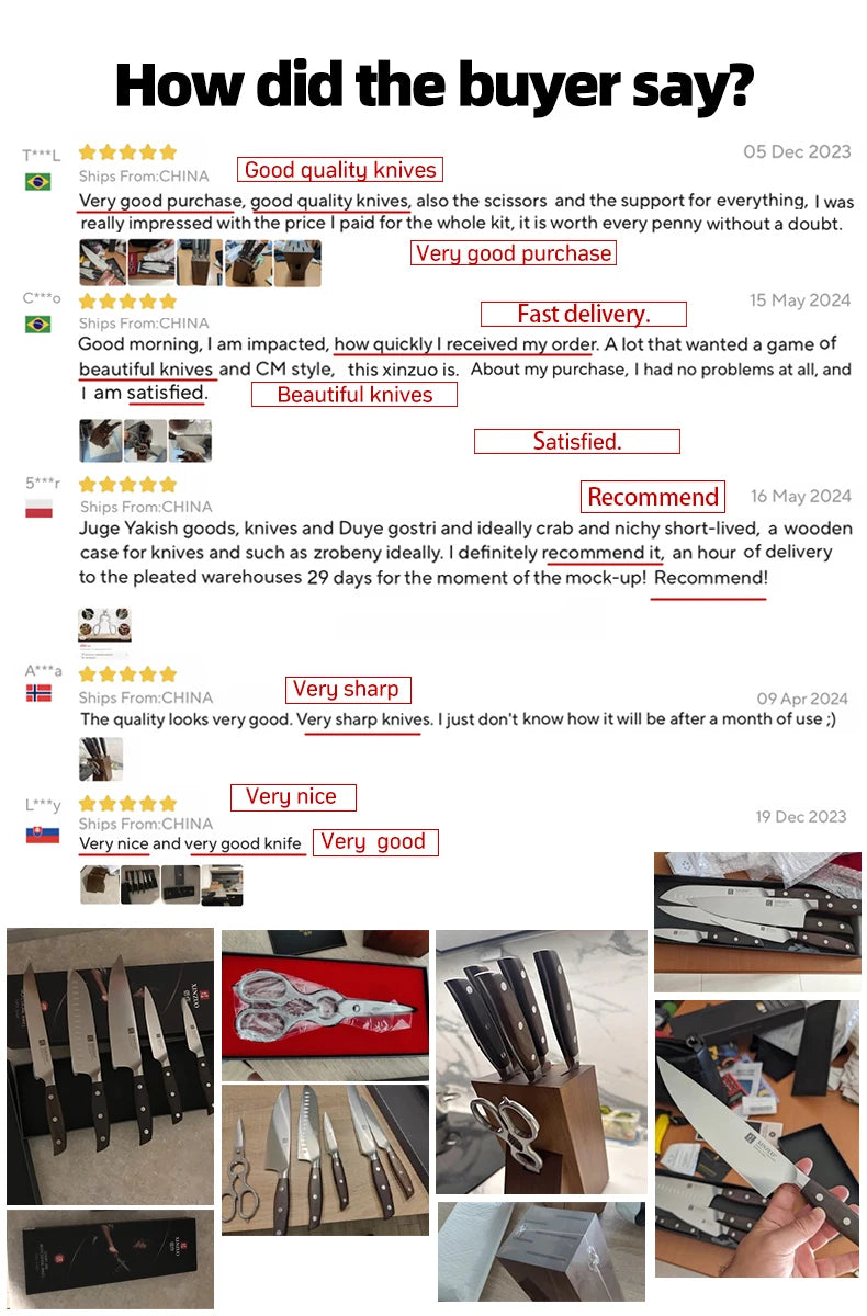XINZUO Professional Full 7 PCS Knife Set German - Action Outdoors Kiwi