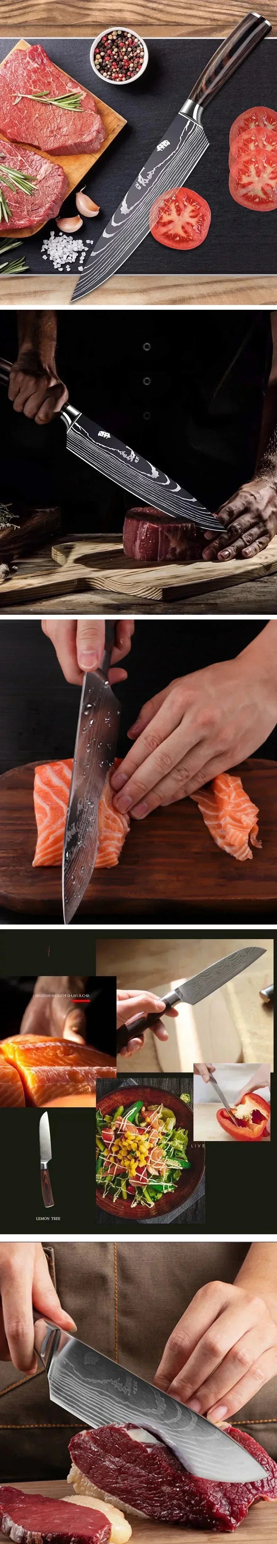 Laser Damascus Kitchen Knife Cleaver Meat Fruit Bread Knife Barbecue Boning Knife Cut Chicken Convenient Scissors Kitchen Knives - Action Outdoors Kiwi