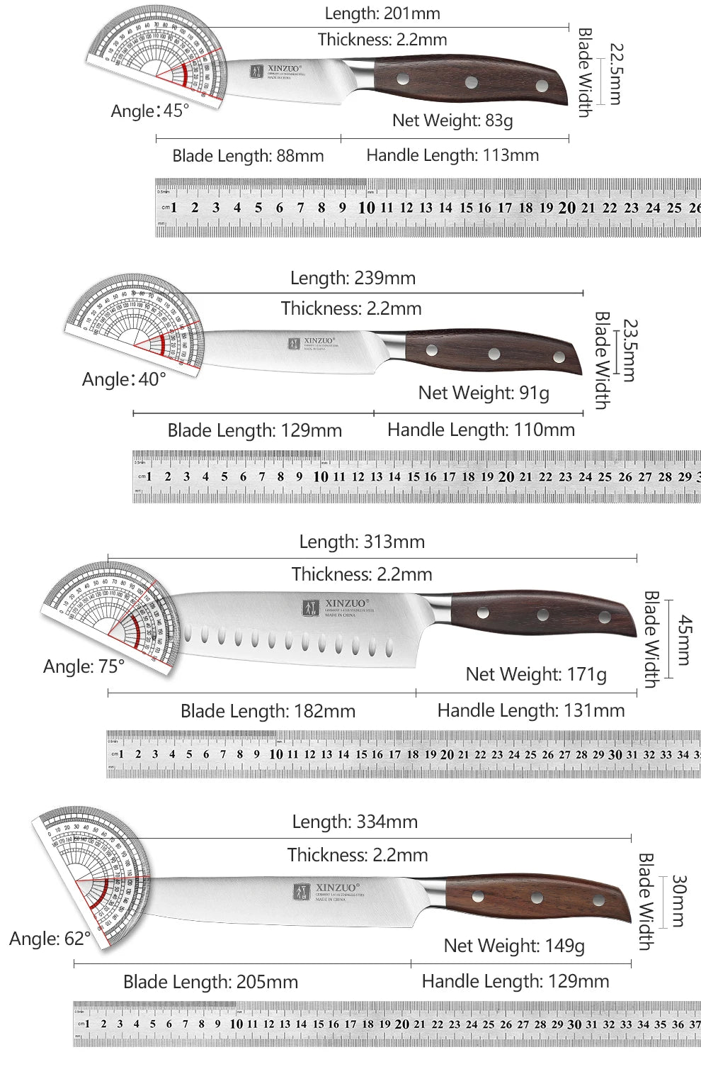 XINZUO Professional Full 7 PCS Knife Set German - Action Outdoors Kiwi