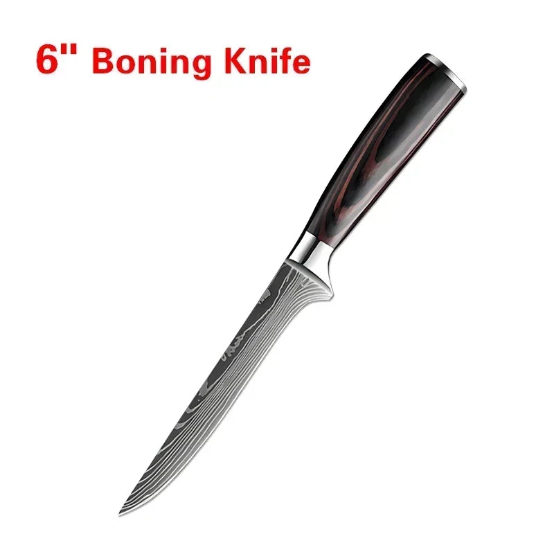 Laser Damascus Kitchen Knife Cleaver Meat Fruit Bread Knife Barbecue Boning Knife Cut Chicken Convenient Scissors Kitchen Knives - Action Outdoors Kiwi