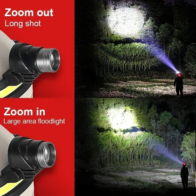 High Power LED Headlamp 7 Mode COB Sensor Headlight Head Torch Flashlight Head Lamp By 18650 Battery For Camping Fishing Hunting - Action Outdoors Kiwi