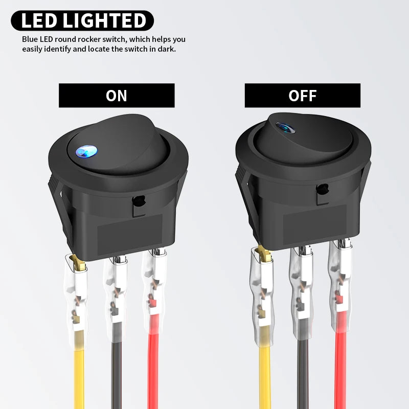 DaierTek 4PCS 12V 3 Pin Round Rocker ON/Off LED Light Toggle Switch SPST With Wires for Car Truck Marine Boat Car Accessories - Action Outdoors Kiwi