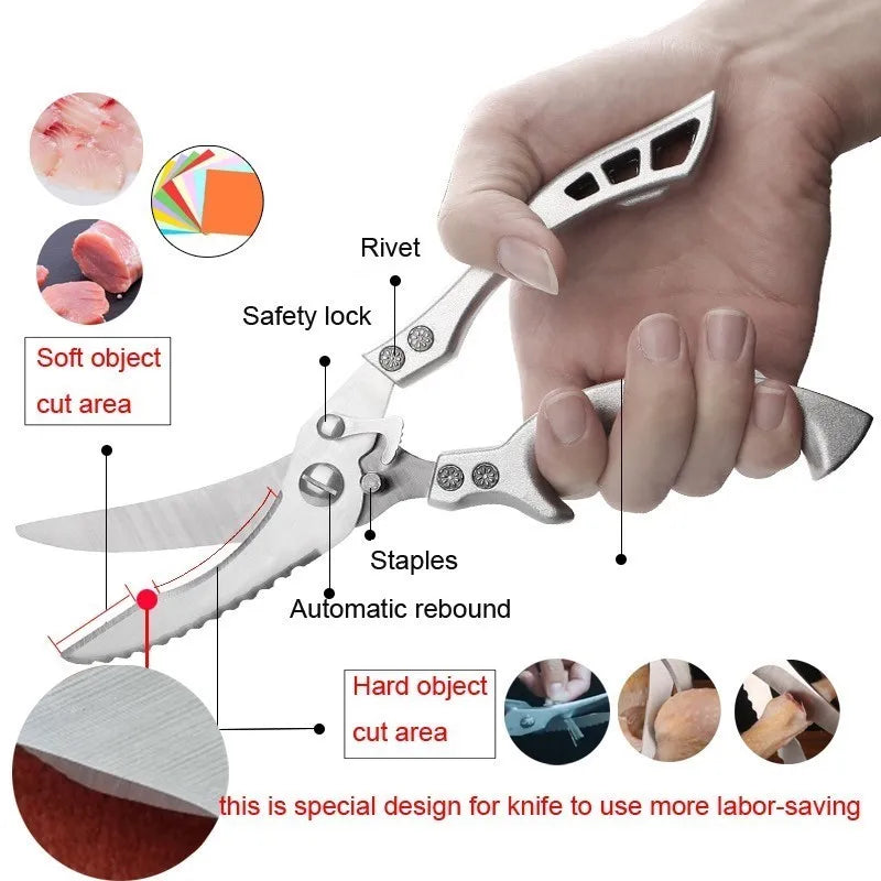 Kitchen Scissors Multifunctional Stainless Steel Food Scissors Chicken Bone Meat Fishing Crab Greens Cutting Trimming Scissors - Action Outdoors Kiwi