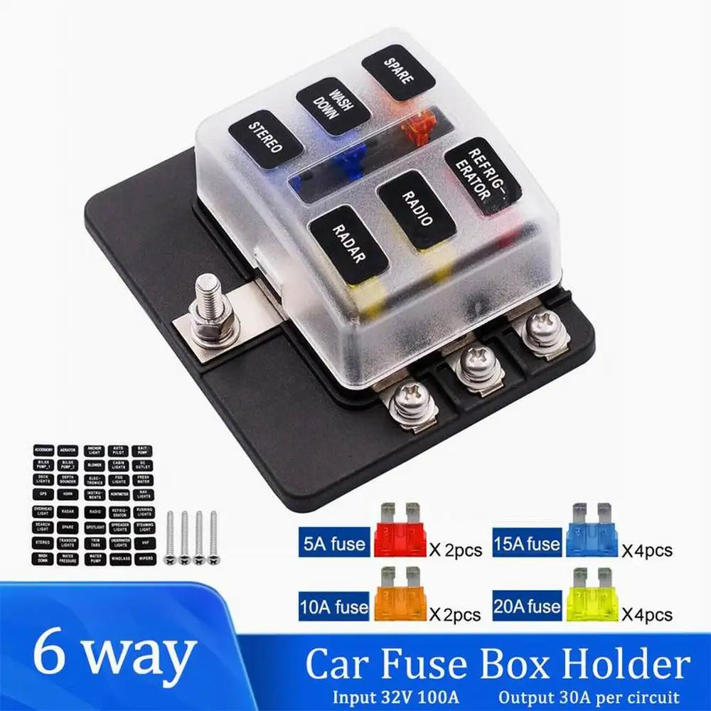 Universal 12Ways Car Blade Holder Fuse Box With LED Indicator Light 12V 32V Screw Binding Post Fuse For Car Boat Marine - Action Outdoors Kiwi