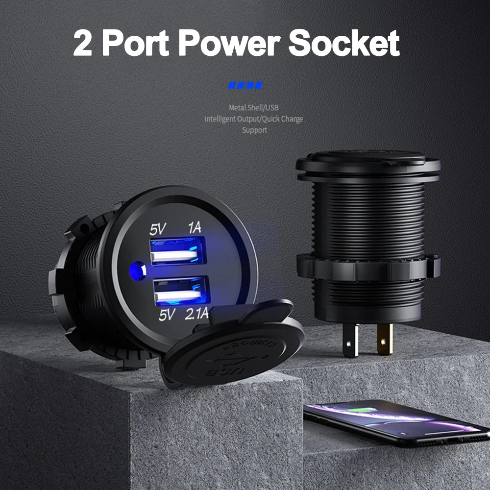 3.1 A Dual USB 2 Ports 12V-24V Universal Car Cigarette Charger Socket Power Adapter Outlet with Blue Light for Car Boat Marine - Action Outdoors Kiwi