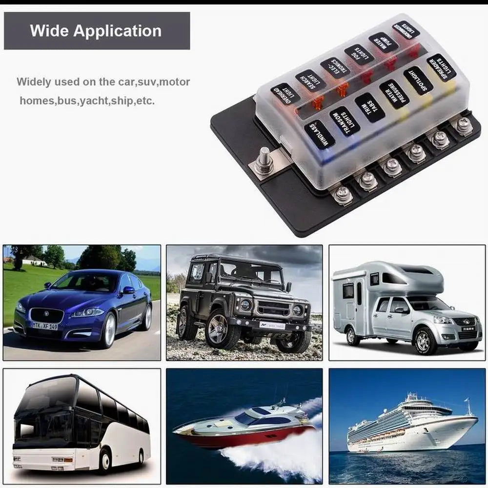 Universal 12Ways Car Blade Holder Fuse Box With LED Indicator Light 12V 32V Screw Binding Post Fuse For Car Boat Marine - Action Outdoors Kiwi
