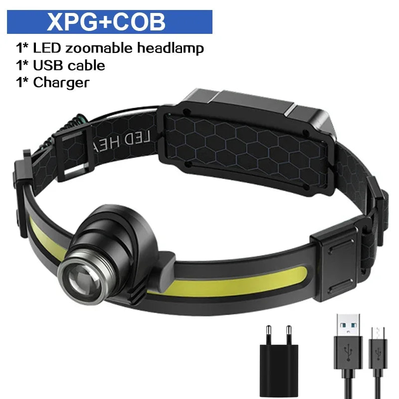High Power LED Headlamp 7 Mode COB Sensor Headlight Head Torch Flashlight Head Lamp By 18650 Battery For Camping Fishing Hunting - Action Outdoors Kiwi