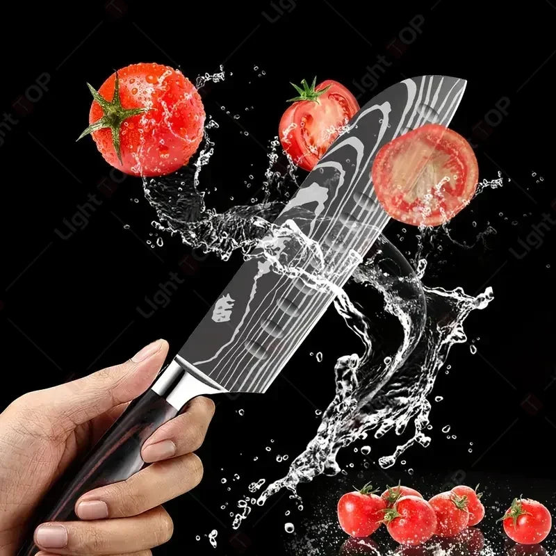 Damascus Kitchen Knives with Titanium Cutting Board Japanese Santoku Cleaver Stainless Steel Boning Knife Portable Meat Chopping - Action Outdoors Kiwi