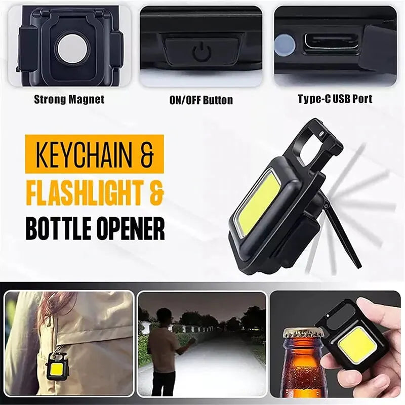 1000 LM Super Bright MINI COB Keychain Flashlight Charging Lamp Camping Lights with Magnet 4 Lighting Modes for Camping Home - Action Outdoors Kiwi