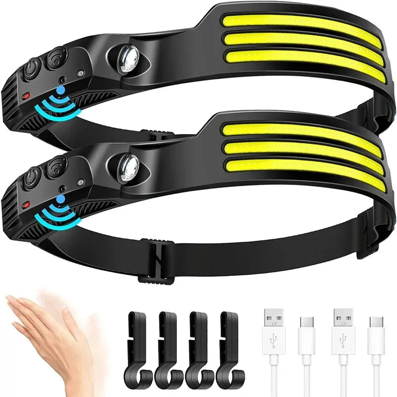 COB LED Headlamp Induction Head Lamp Built-in Battery USB Rechargeable Head Flashlight Outdoor Camping Fishing Sensor Headlight - Action Outdoors Kiwi