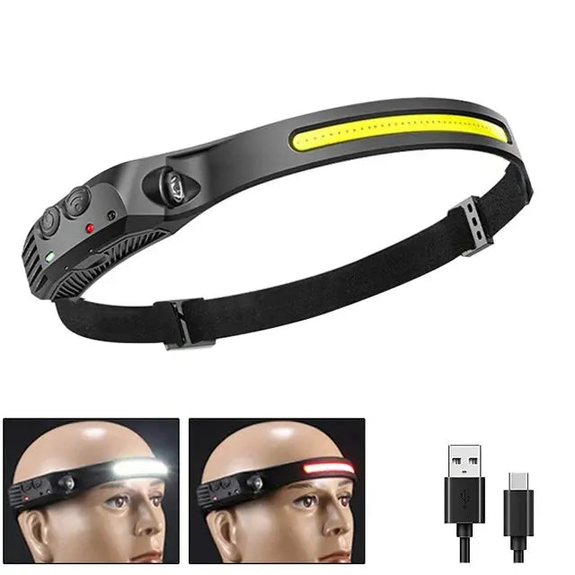 COB LED Headlamp Induction Head Lamp Built-in Battery USB Rechargeable Head Flashlight Outdoor Camping Fishing Sensor Headlight - Action Outdoors Kiwi