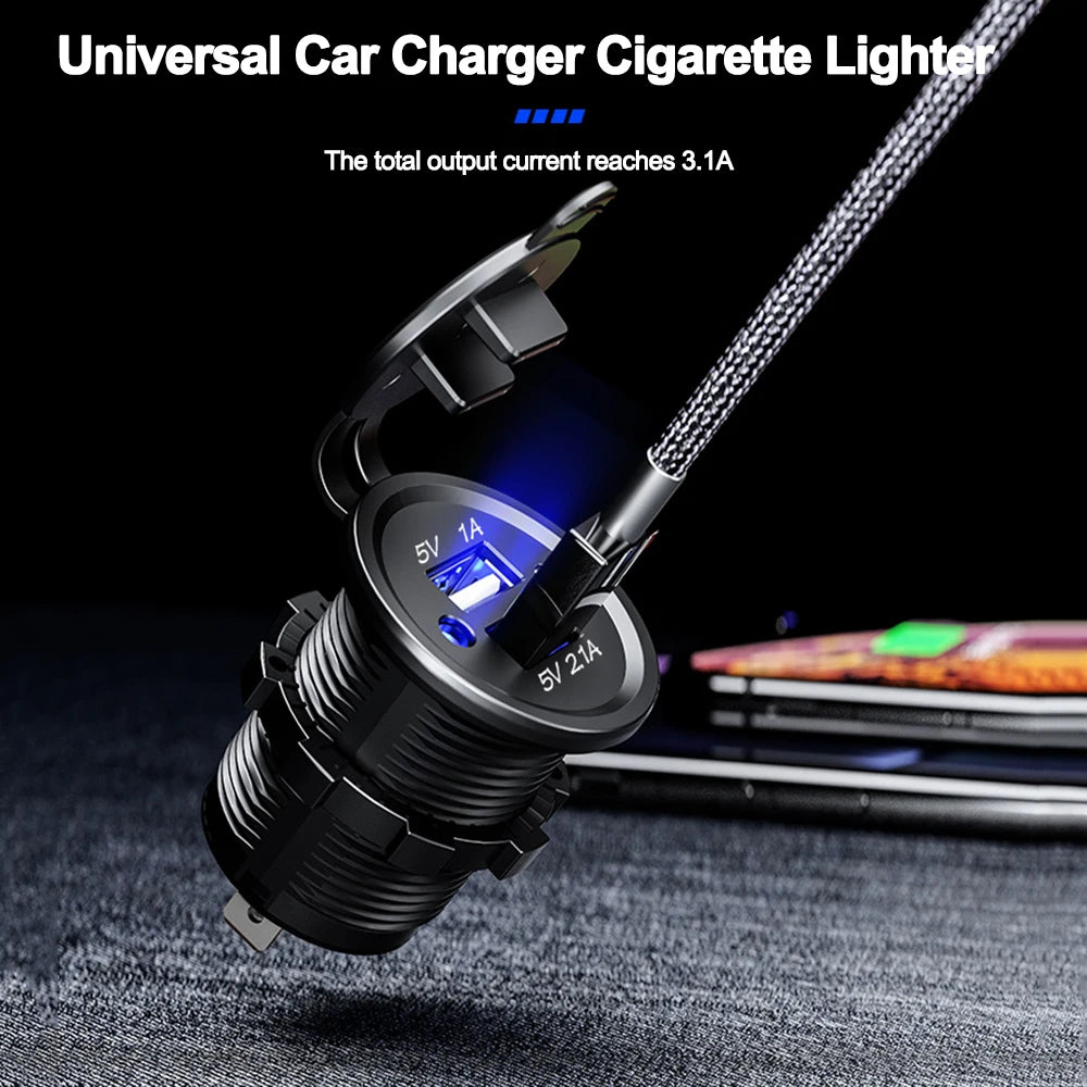 3.1 A Dual USB 2 Ports 12V-24V Universal Car Cigarette Charger Socket Power Adapter Outlet with Blue Light for Car Boat Marine - Action Outdoors Kiwi