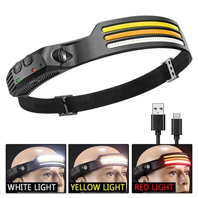COB LED Headlamp Induction Head Lamp Built-in Battery USB Rechargeable Head Flashlight Outdoor Camping Fishing Sensor Headlight - Action Outdoors Kiwi