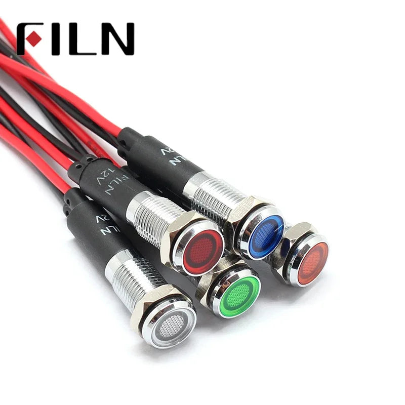 8mm 12V 24V 110V 220V Metal LED Pilot Panel Dash Signal Indicator Warning light 20cm cable Chrome Finish Car Boat Marine - Action Outdoors Kiwi