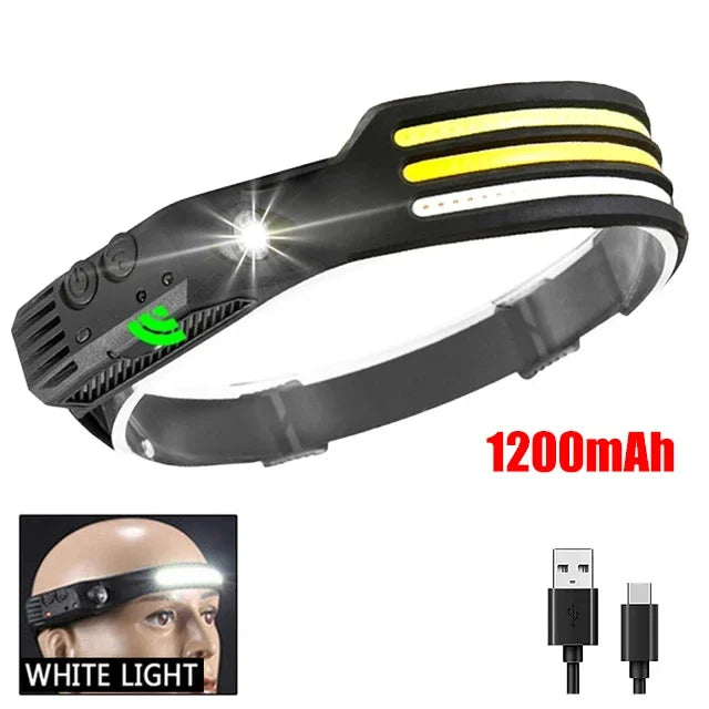 COB LED Headlamp Induction Head Lamp Built-in Battery USB Rechargeable Head Flashlight Outdoor Camping Fishing Sensor Headlight - Action Outdoors Kiwi