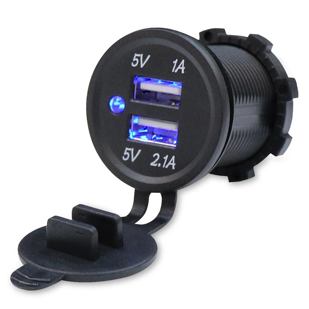 3.1 A Dual USB 2 Ports 12V-24V Universal Car Cigarette Charger Socket Power Adapter Outlet with Blue Light for Car Boat Marine - Action Outdoors Kiwi