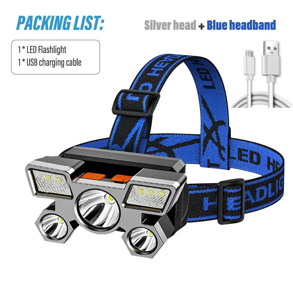 5*LED High Power Headlamp, Super Bright Rechargeable Fishing Camping Light, Long Distance Head Mounted Mining Lamp, Flashlight - Action Outdoors Kiwi