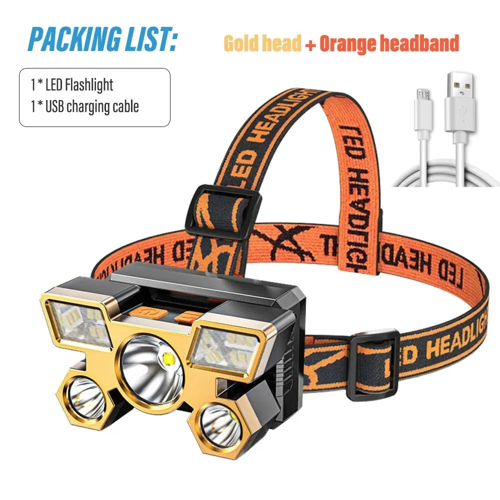5*LED High Power Headlamp, Super Bright Rechargeable Fishing Camping Light, Long Distance Head Mounted Mining Lamp, Flashlight - Action Outdoors Kiwi