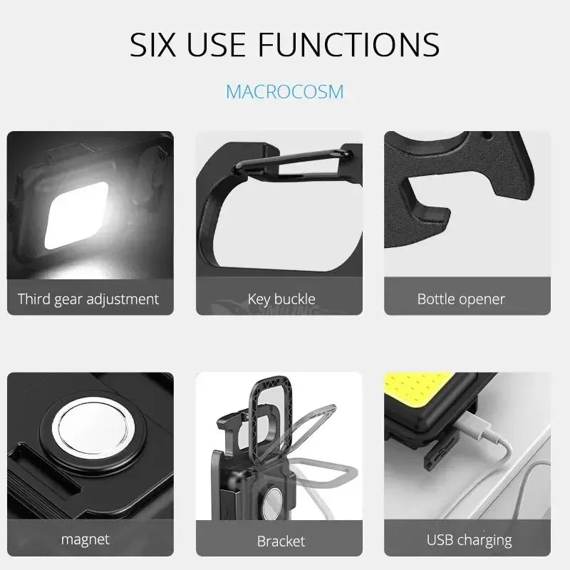 Mini LED Flashlight Keychain Multifunctional Portable COB Camping Lamps USB Charging Work Lights Outdoor Fishing Hiking Lanterna - Action Outdoors Kiwi
