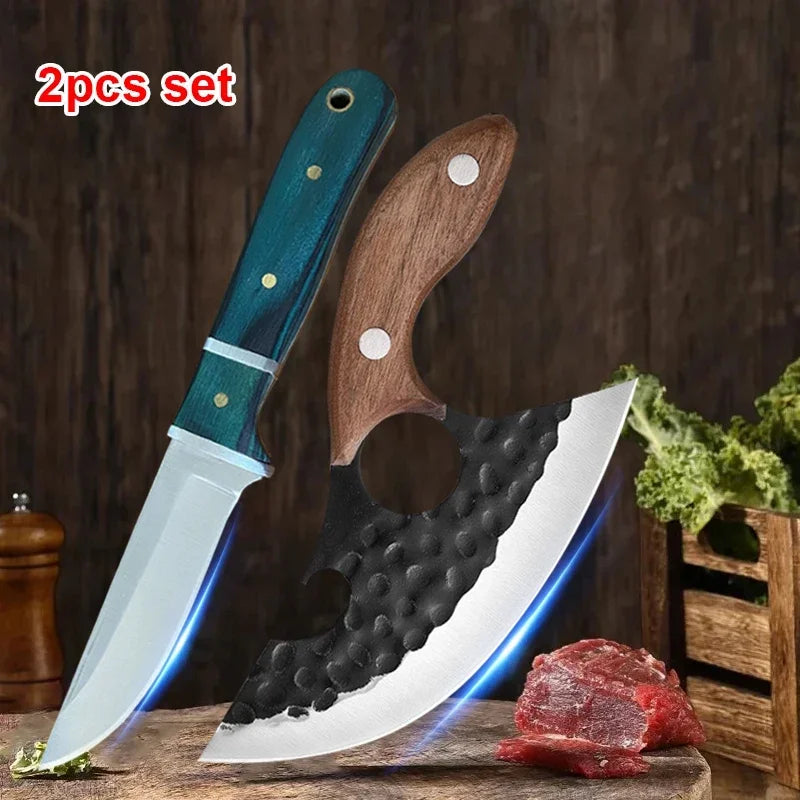Barbecue Knife Can Open Bottle Cleaver Meat Fruit Vegetables Utility Boning Knife Kitchen Chef Knives Wooden Handle With Sheath - Action Outdoors Kiwi