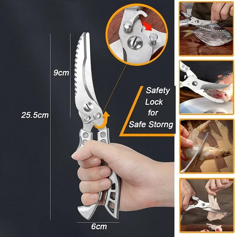 Laser Damascus Kitchen Knife Cleaver Meat Fruit Bread Knife Barbecue Boning Knife Cut Chicken Convenient Scissors Kitchen Knives - Action Outdoors Kiwi