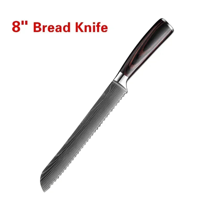 Laser Damascus Kitchen Knife Cleaver Meat Fruit Bread Knife Barbecue Boning Knife Cut Chicken Convenient Scissors Kitchen Knives - Action Outdoors Kiwi