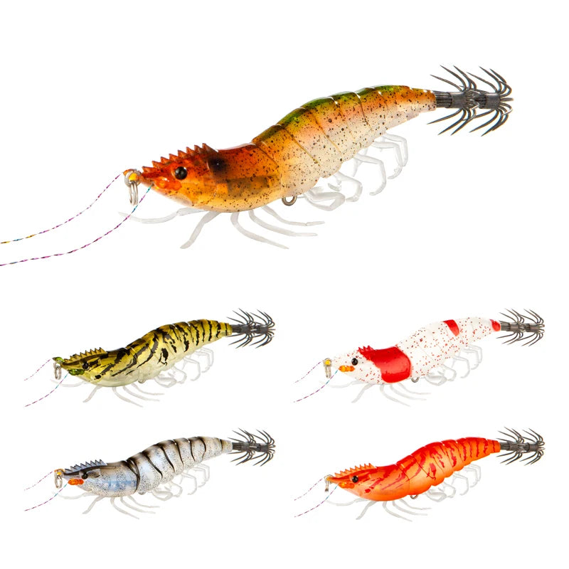 Luminous Squid Jig Hook Fishing Lures 8cm 15g Soft Foot Octopus Lure Wood Shrimp Cuttlefish Artificial Hard Bait For Sea Tools