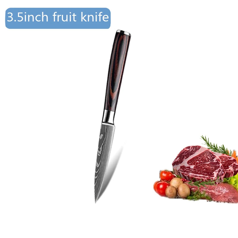 Damascus Kitchen Knives with Titanium Cutting Board Japanese Santoku Cleaver Stainless Steel Boning Knife Portable Meat Chopping - Action Outdoors Kiwi