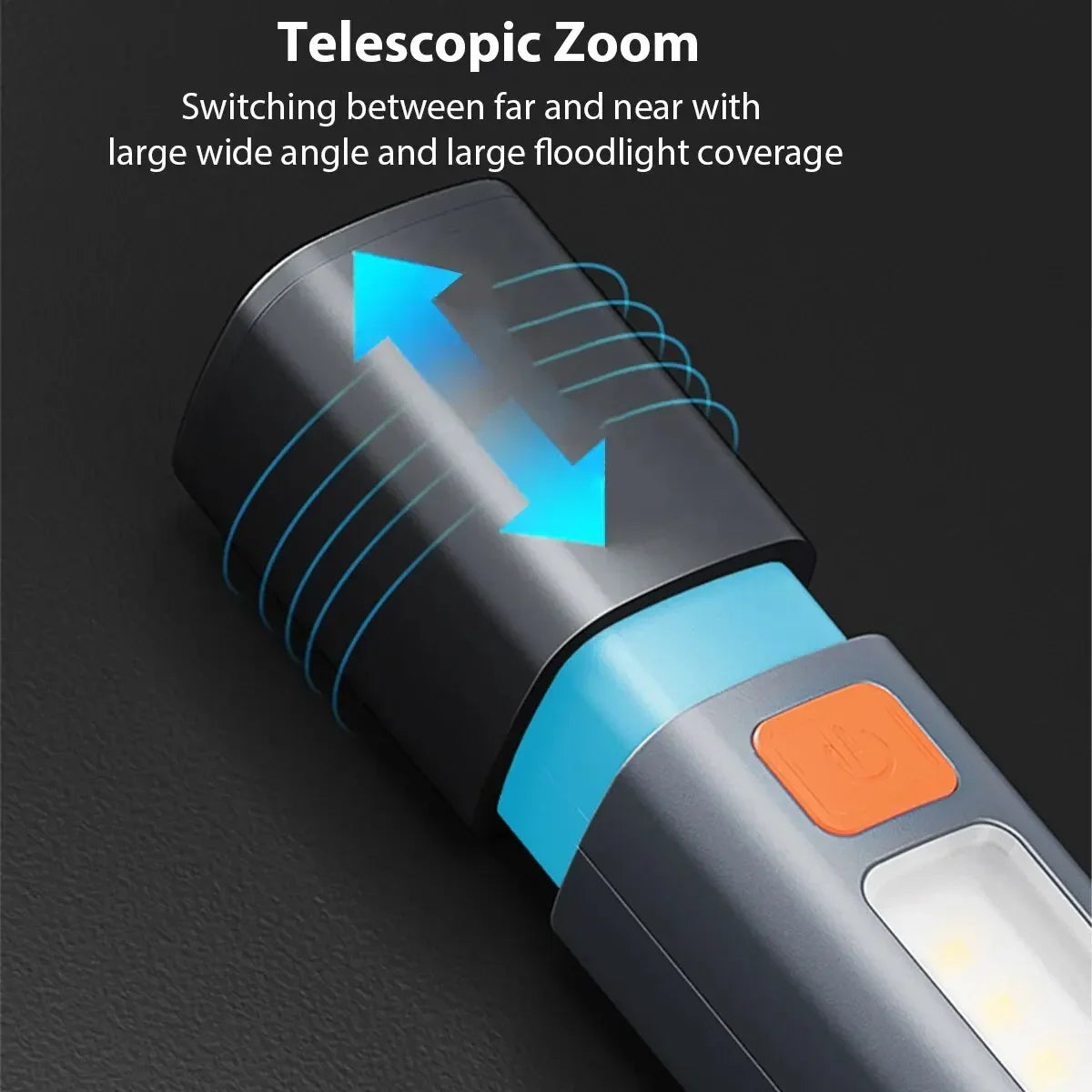 Strong Lighting ABS Flashlamp USB Charging Portable Outdoor Small Flashlight Camping Hanging Lamp Telescopic Focus COB Side Lamp - Action Outdoors Kiwi