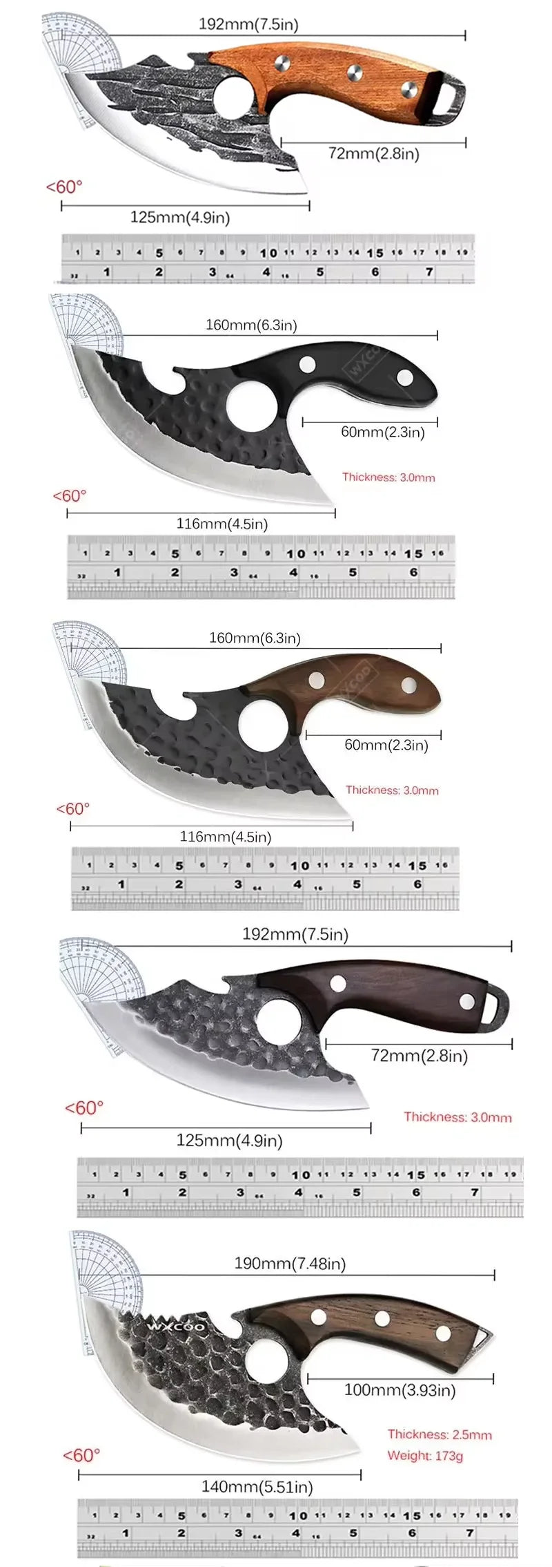 WXCOO Professional Kitchen Knives Hand Forged Boning Knife Stainless Steel Fruit Paring Knife Meat Cleaver Butcher Slicing Knife - Action Outdoors Kiwi
