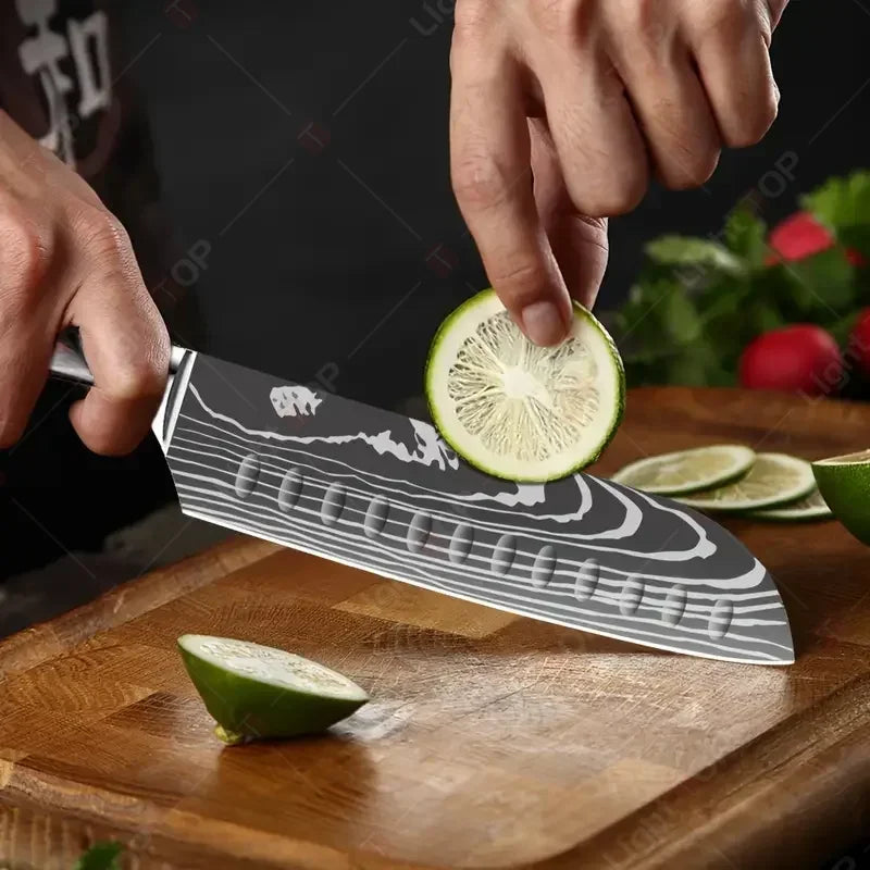 Damascus Kitchen Knives with Titanium Cutting Board Japanese Santoku Cleaver Stainless Steel Boning Knife Portable Meat Chopping - Action Outdoors Kiwi