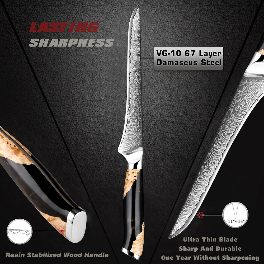 Chef Boning (Fillet) Knife 6 inch Best Damascus Japanese VG10 Steel 67 Layer Razor Sharp Utility Knife Awesome Edge Retention - Action Outdoors Kiwi