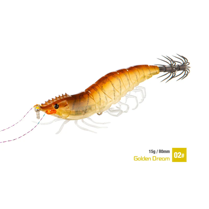 Luminous Squid Jig Hook Fishing Lures 8cm 15g Soft Foot Octopus Lure Wood Shrimp Cuttlefish Artificial Hard Bait For Sea Tools