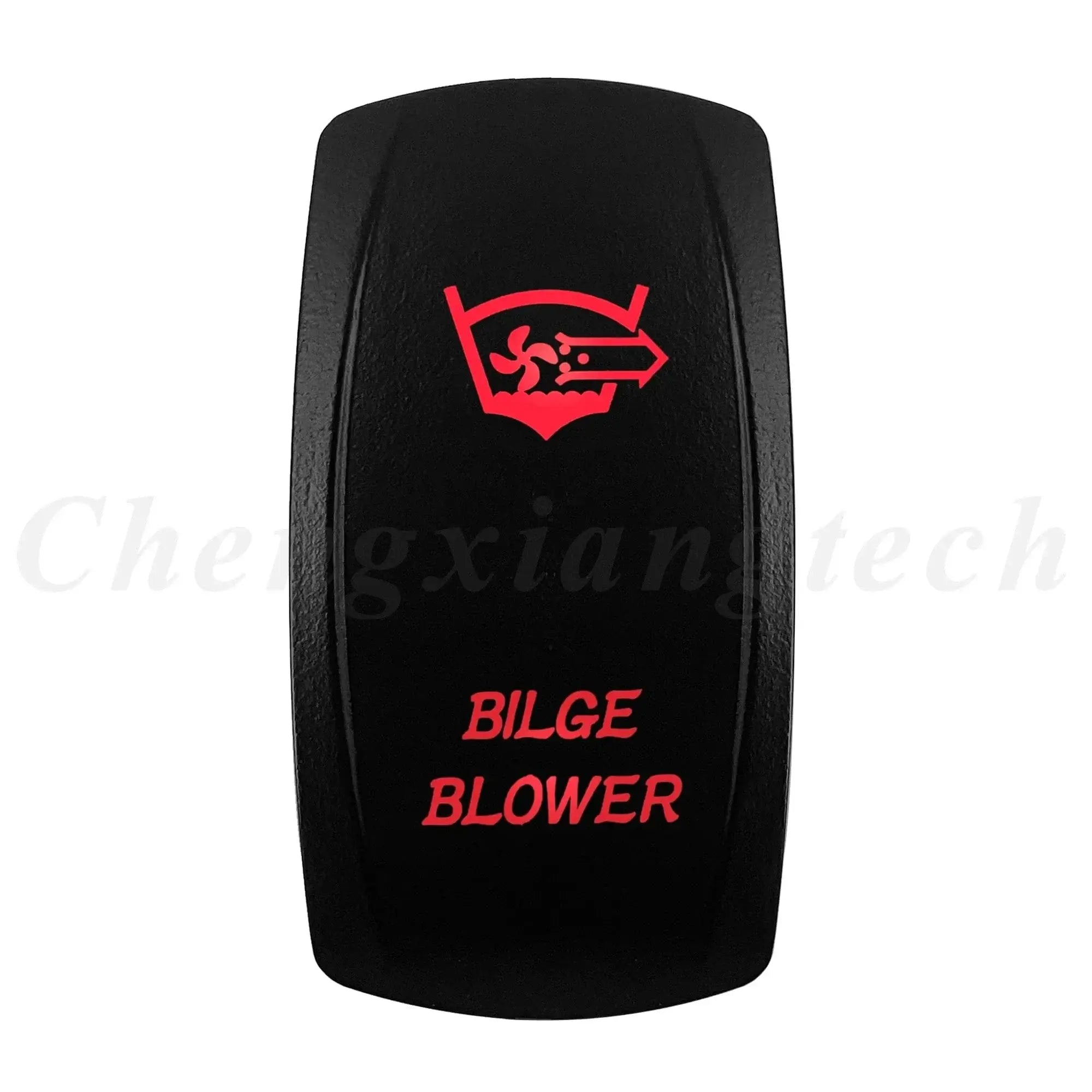 Red LED rocker switch with 'Bilge Blower' label for marine applications.