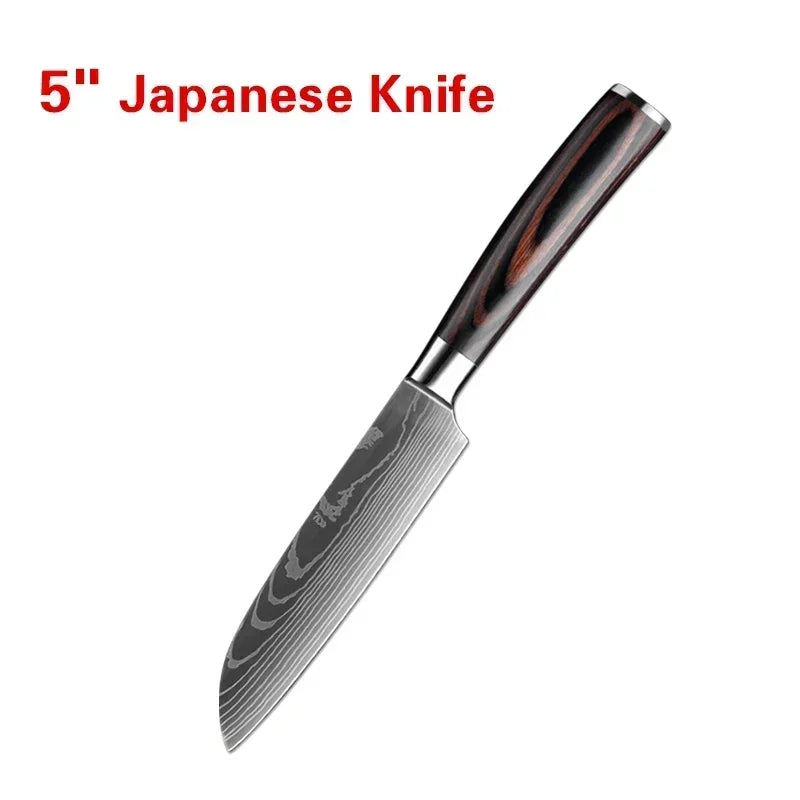Laser Damascus Kitchen Knife Cleaver Meat Fruit Bread Knife Barbecue Boning Knife Cut Chicken Convenient Scissors Kitchen Knives - Action Outdoors Kiwi