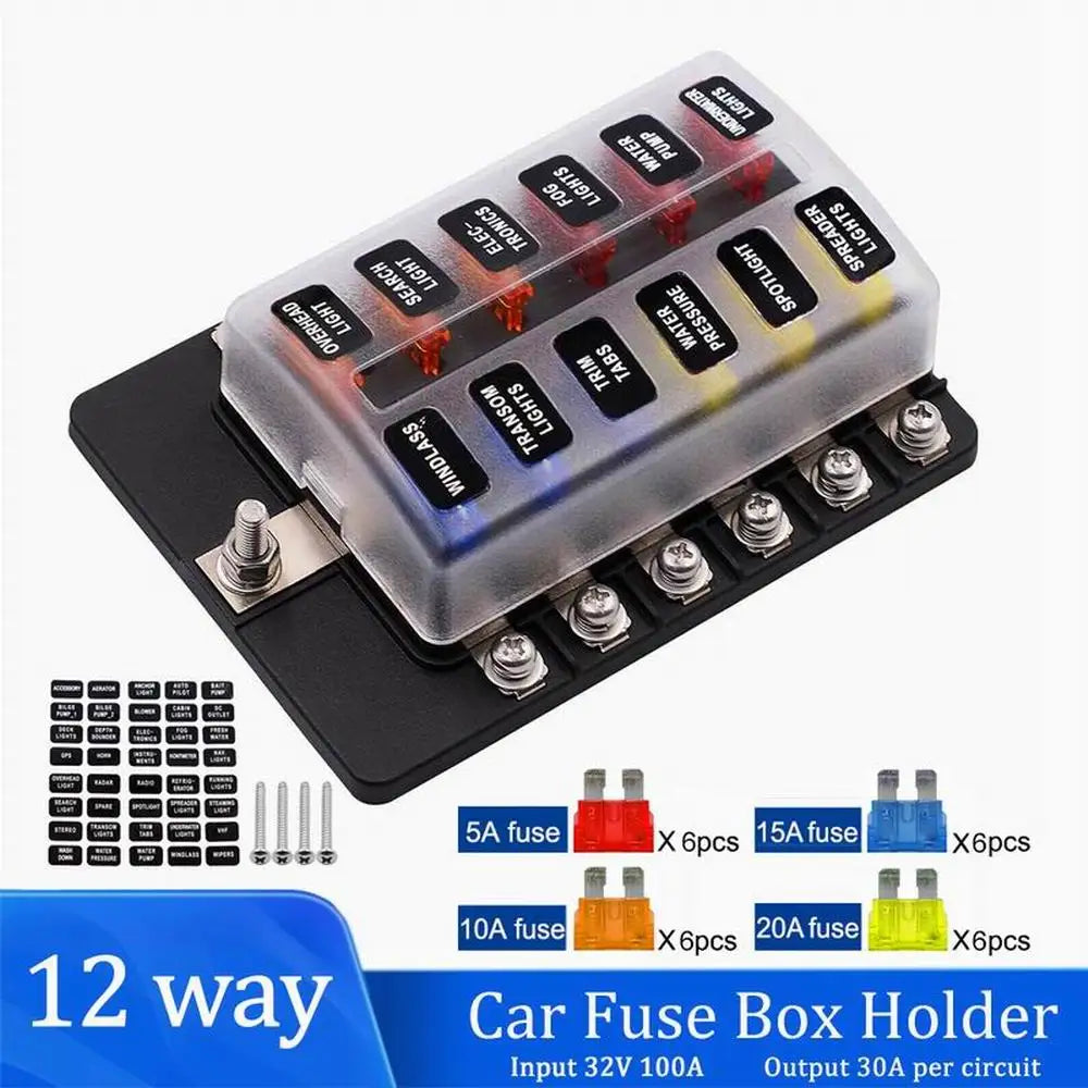 Universal 12Ways Car Blade Holder Fuse Box With LED Indicator Light 12V 32V Screw Binding Post Fuse For Car Boat Marine - Action Outdoors Kiwi